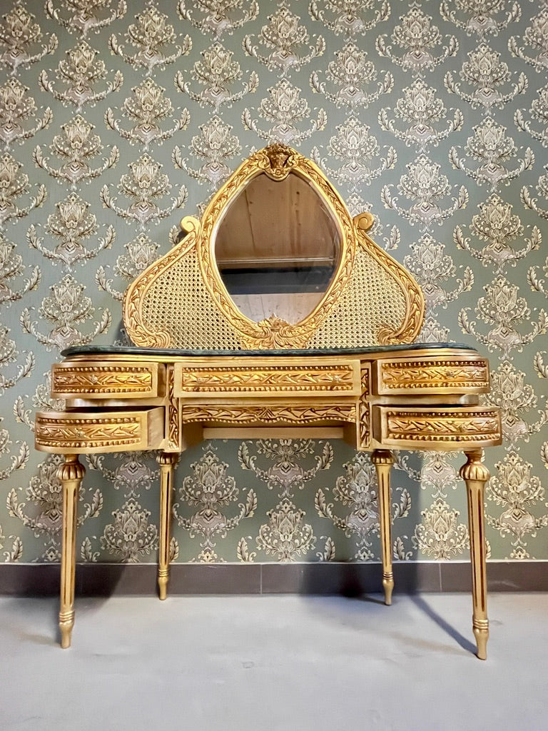 CasAmin Möbel Rococo accent mirror and vanity table set with marble top, ornate baroque mirror and elegant furniture design