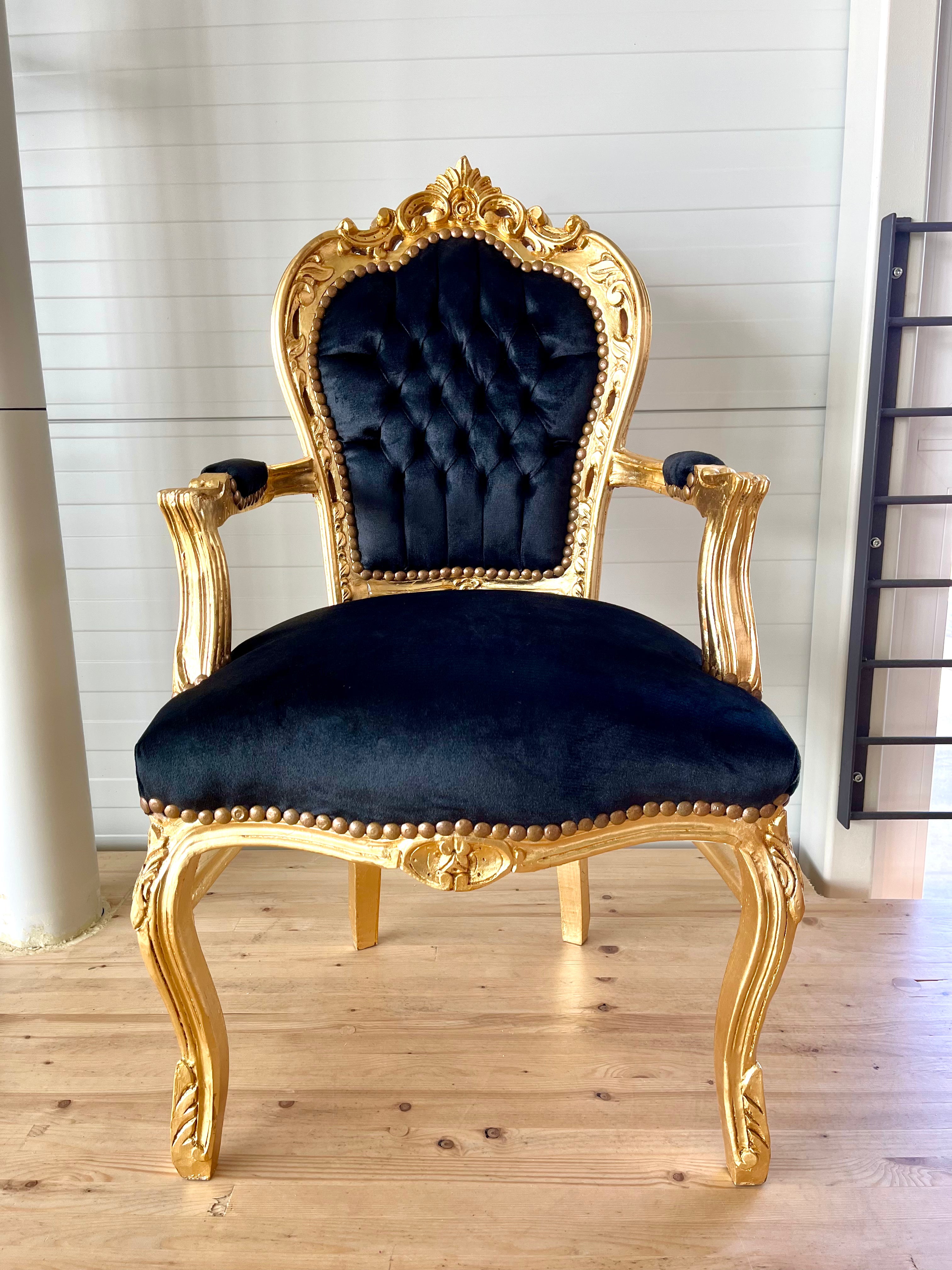 French Baroque Armchair Red Velvet  Gold Gilded Louis XV Chair For Holiday Decor