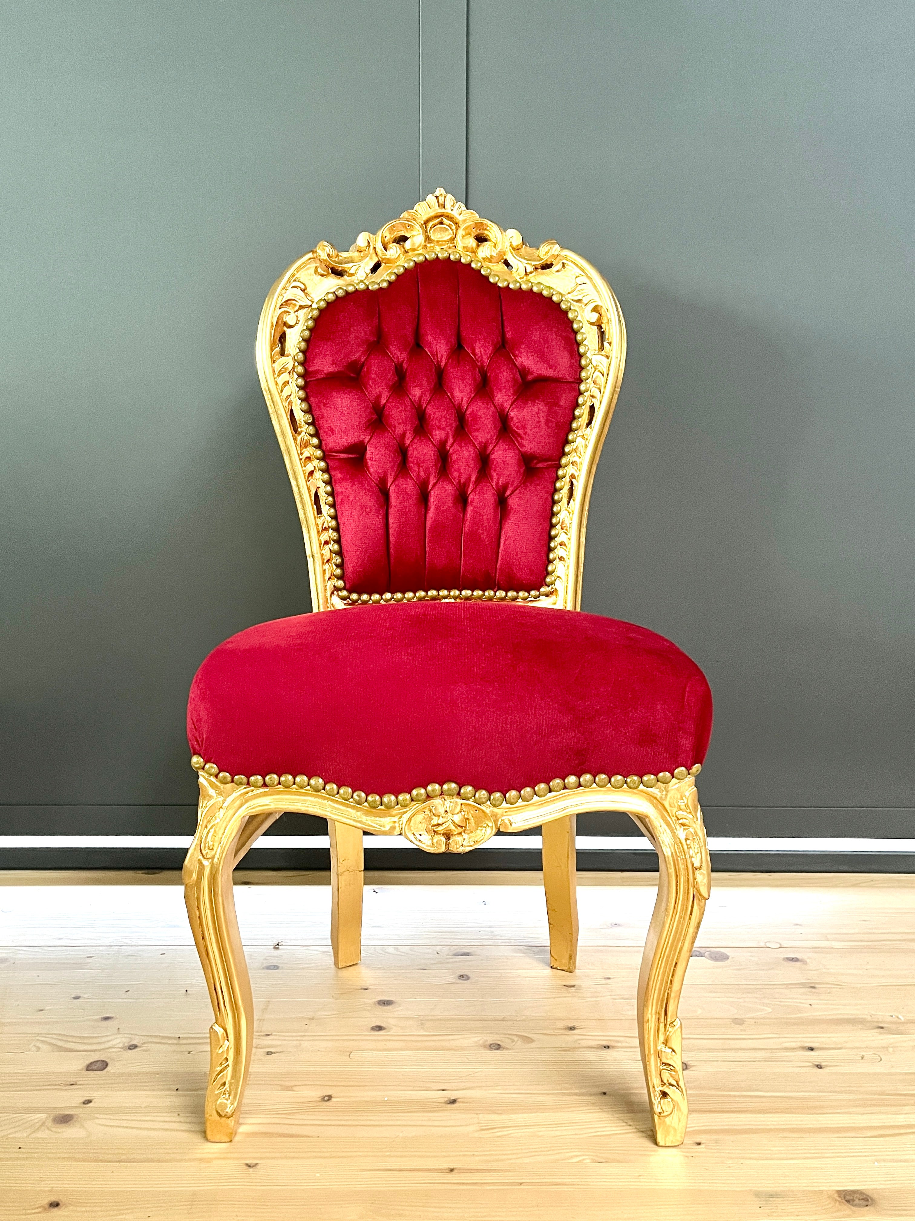 Gold Accent Chair French Baroque Bordeaux Red Velvet Chair Handmade