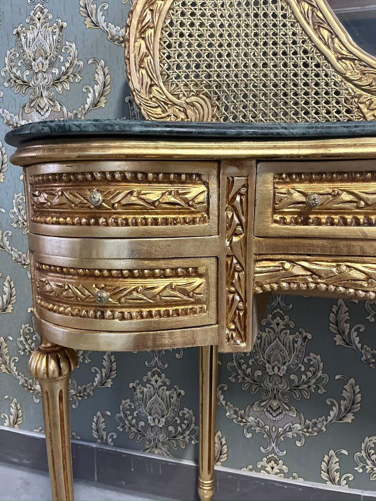CasAmin Möbel Rococo Accent Mirror vanity set with baroque mirror and marble-topped table, elegant furniture for bedroom decor.
