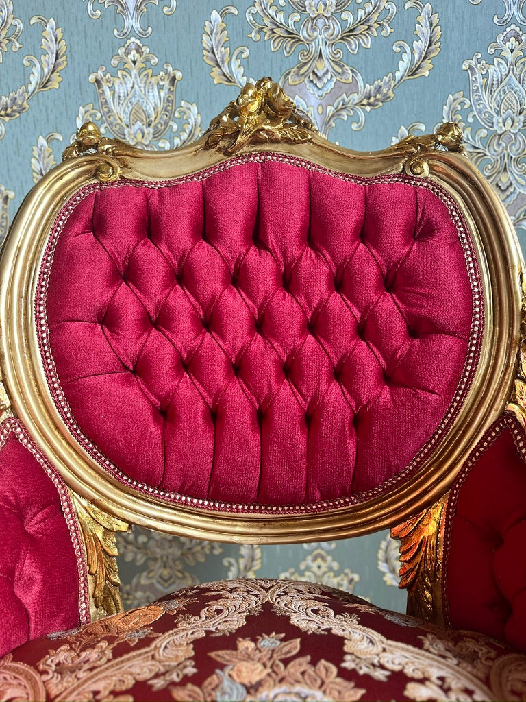 Royal Accent Armchair Bordeaux Red Damask Lounge Chair Luxury Handcrafted Furniture