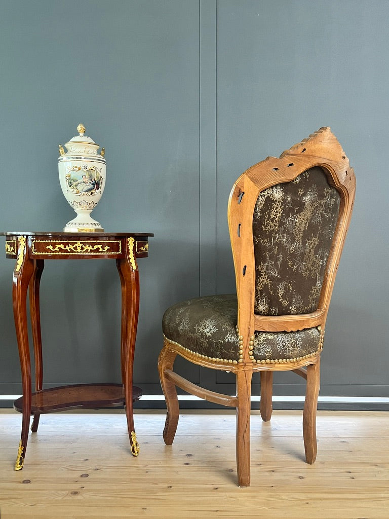 French Louis XV Baroque accent chair in midnight black velvet with handcrafted beech wood frame, elegant and ornate design.