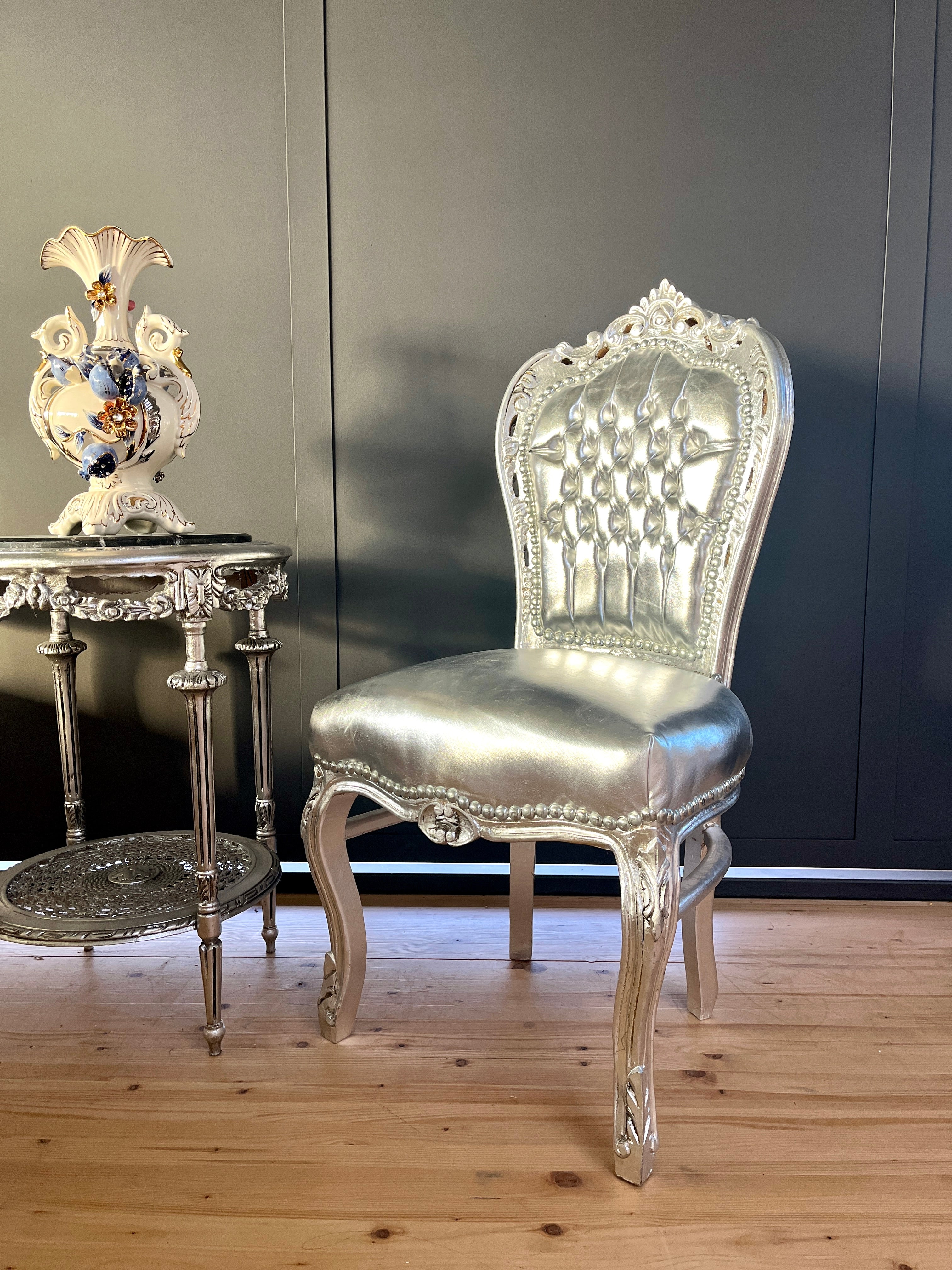 Rococo Louis XV Accent Chair Silver Baroque Lounge Chair For Holiday Decor