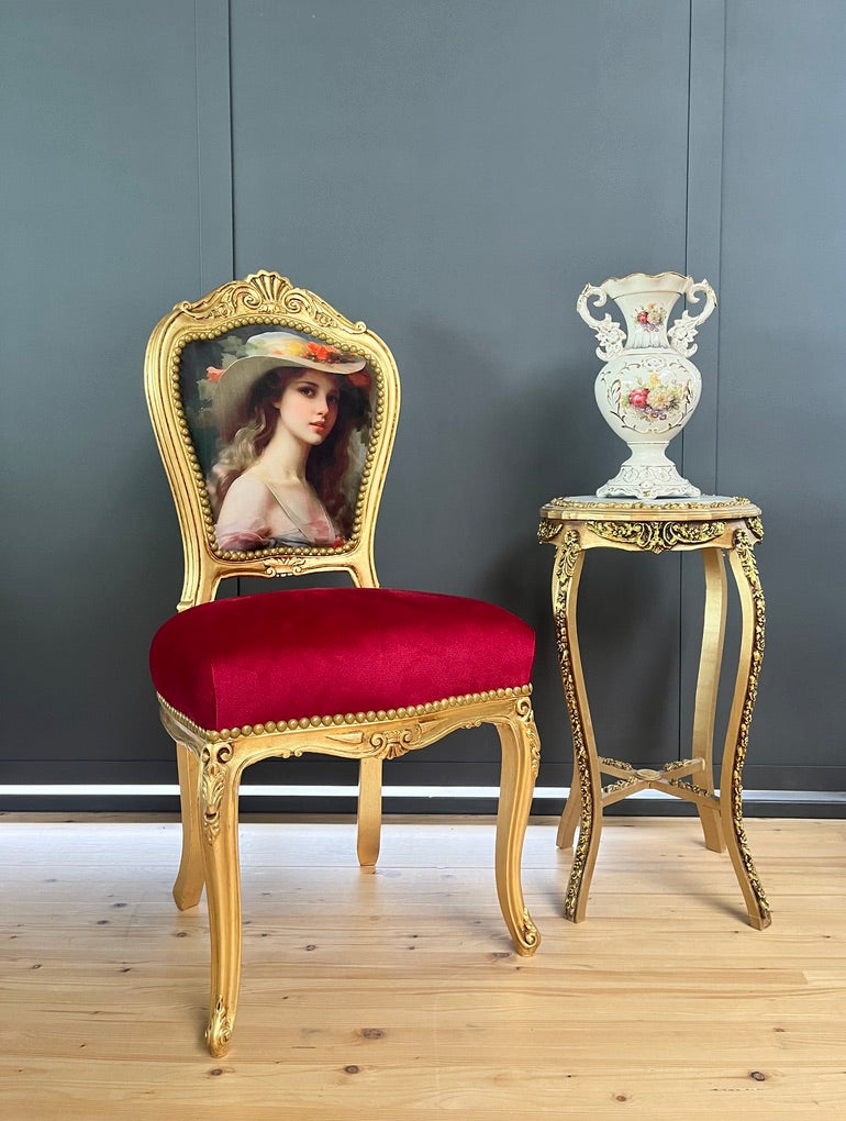 Feminine Accent Chair Baroque Lounge Chair In Bordeaux Red Velvet Gold Finish