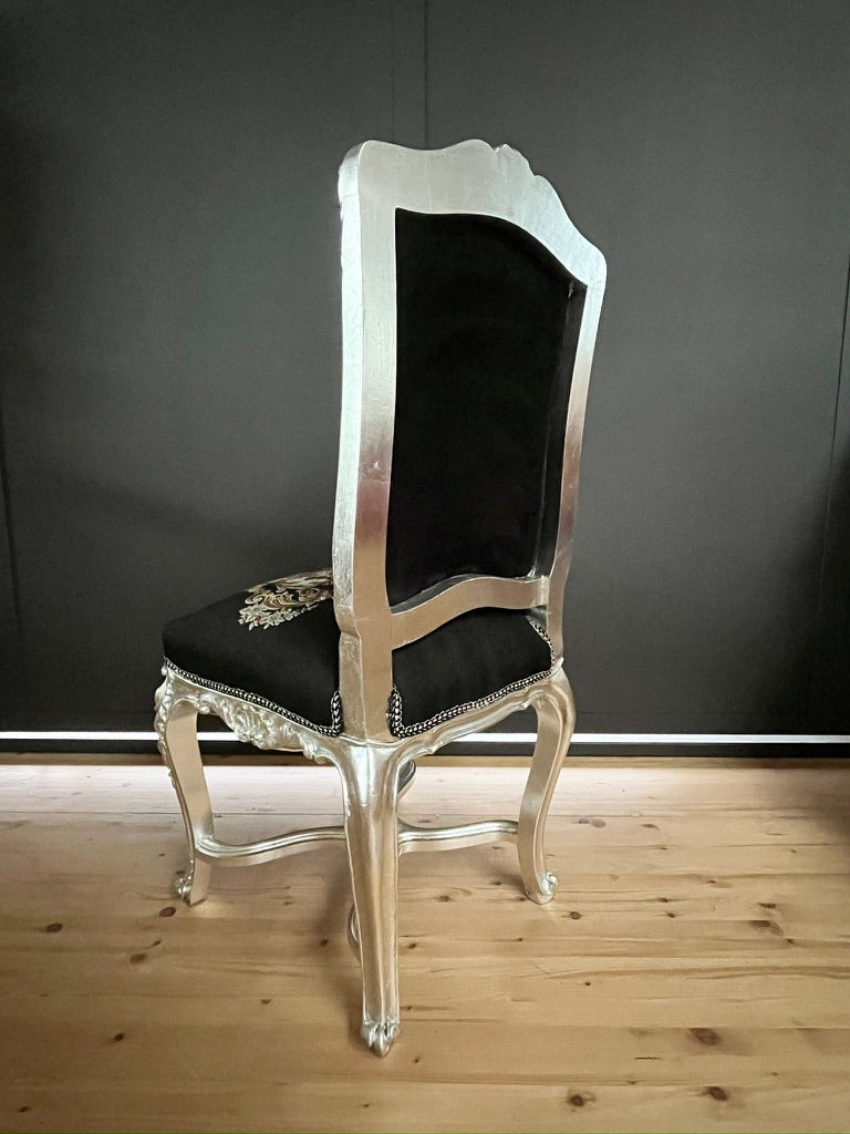 Royal Baroque Accent Chair Floral Embroidered Antique Style Handmade Dining Chair