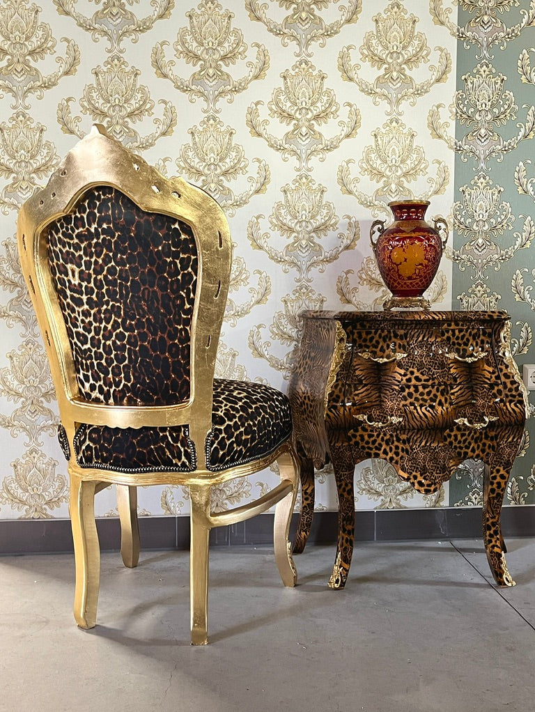 Baroque Accent Chair Leopard Print Glam French Style Furniture