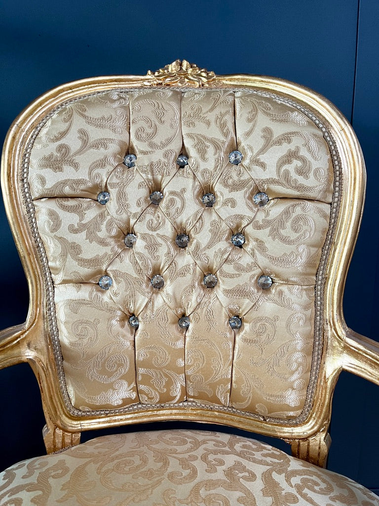 French Baroque Armchair Louis XV Hand Carved Gold Gilded Chair For Holiday Decor