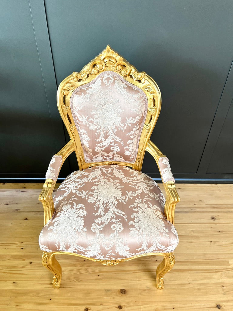 Pink Baroque Accent Armchair French Louis XV Green Velvet Chair in Handmade