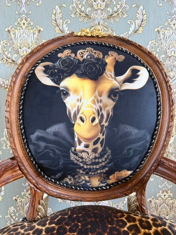 Baroque Accent Armchair Funky Giraffe Print Wooden Statement Chair For Home Decor