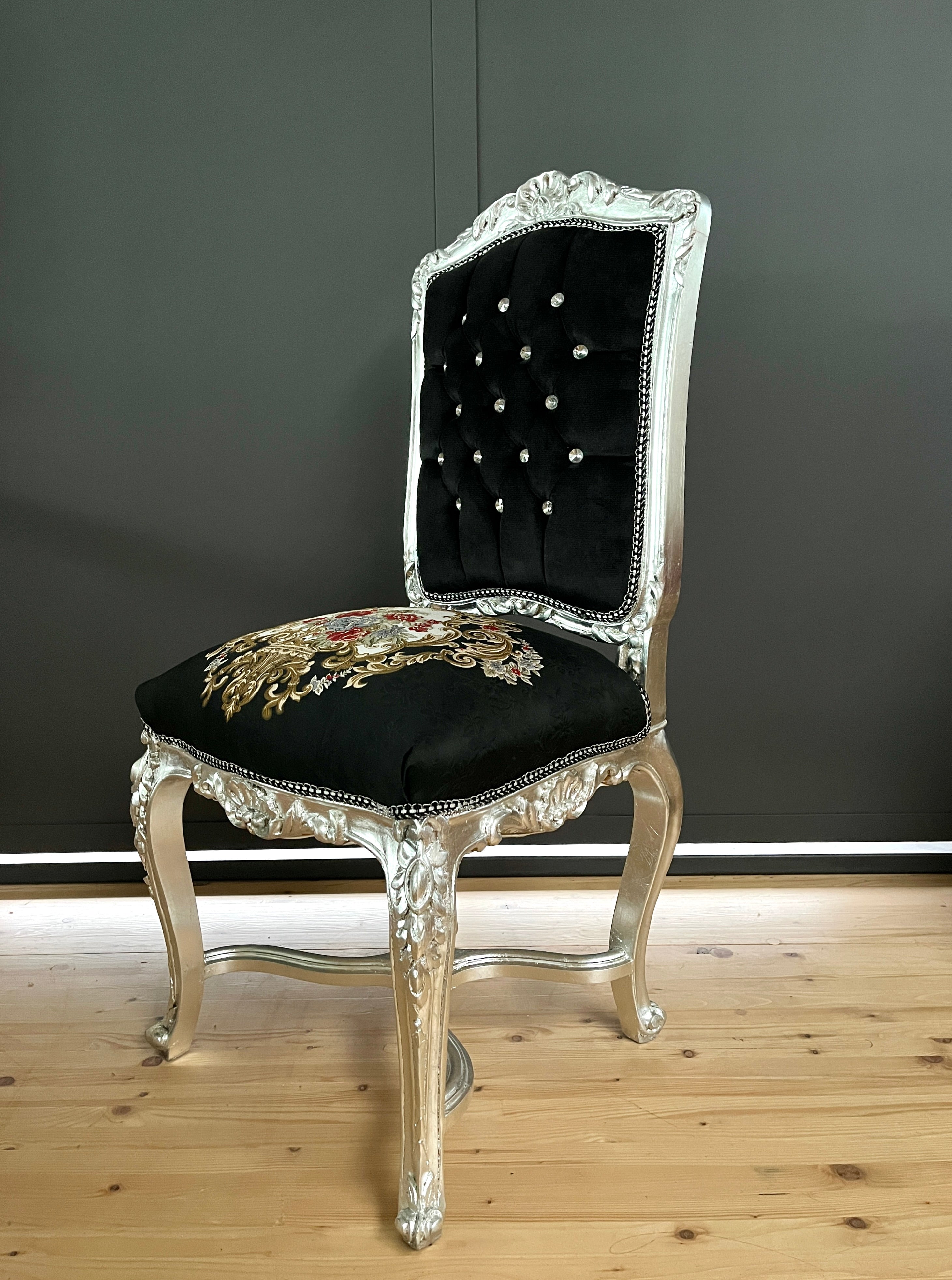 Royal Baroque Accent Chair Floral Embroidered Antique Style Handmade Dining Chair