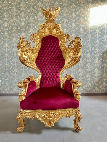 Royal Throne Chair Red Velvet Gold Eagle Crown Kings Chair Luxury Baroque Decor