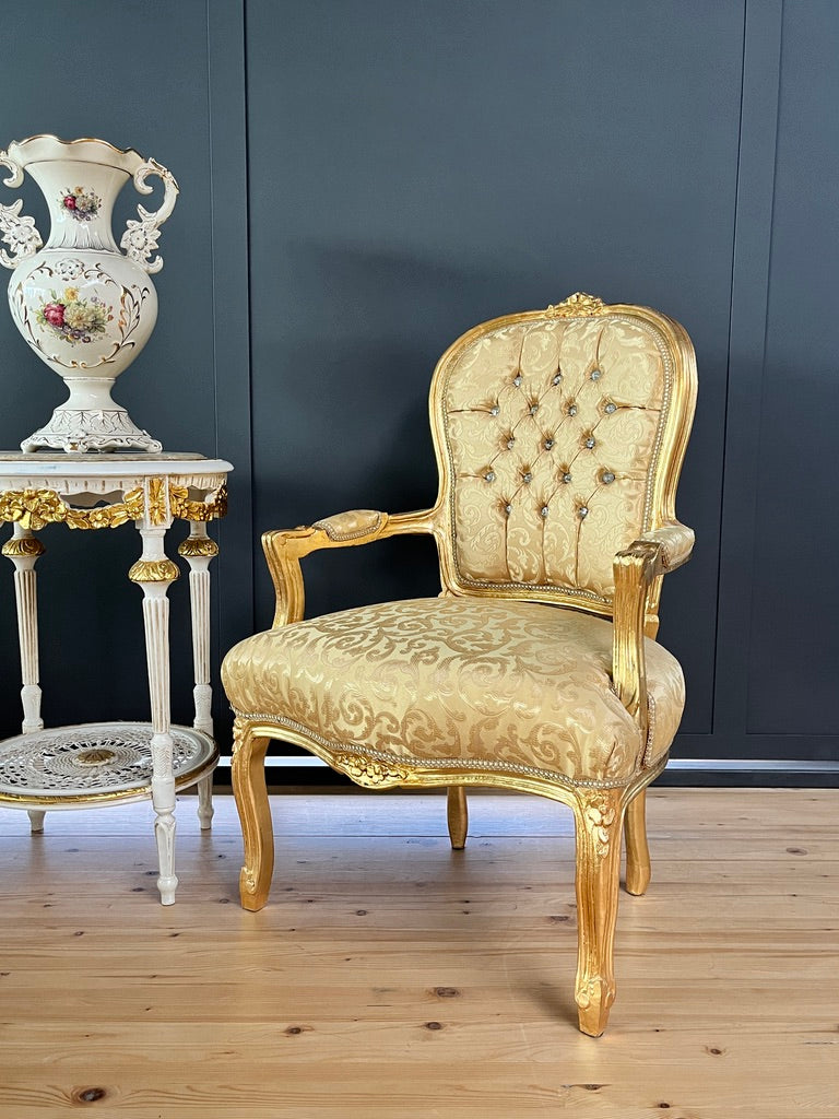 French Baroque Armchair Louis XV Hand Carved Gold Gilded Chair For Holiday Decor