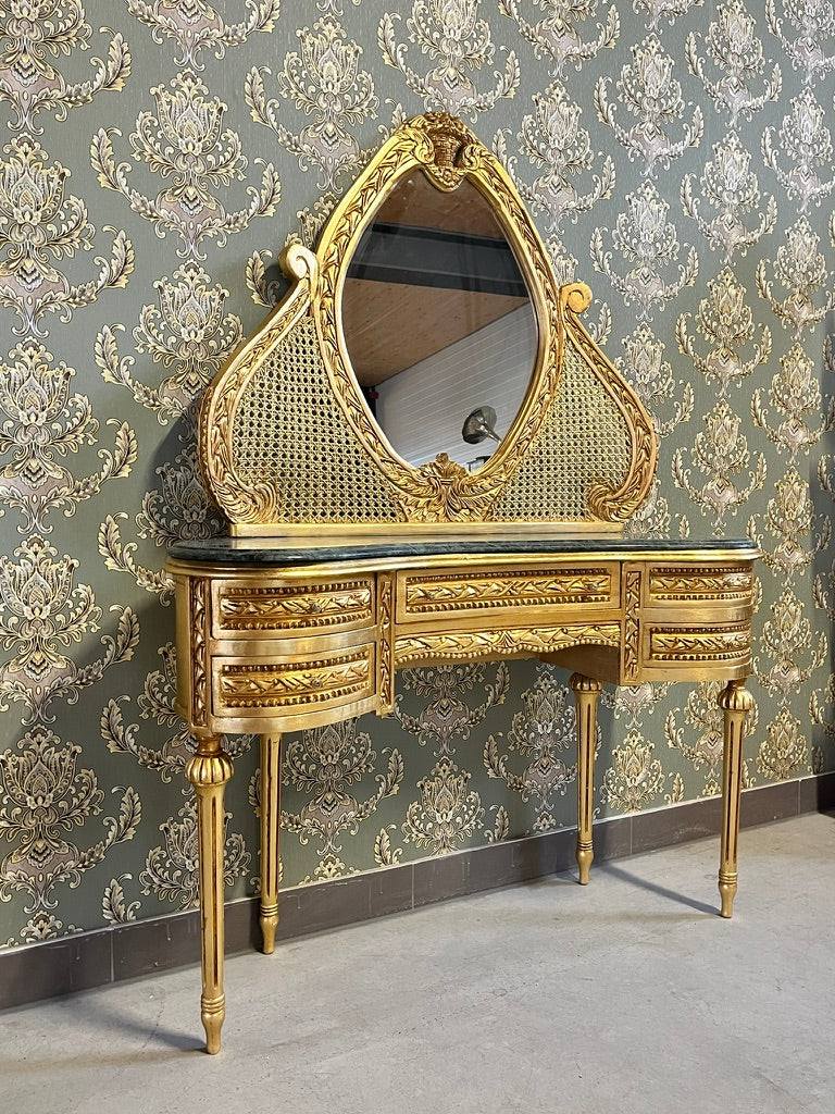 CasAmin Möbel Rococo accent vanity mirror and table set with ornate baroque mirror and marble-top furniture, elegant furniture design