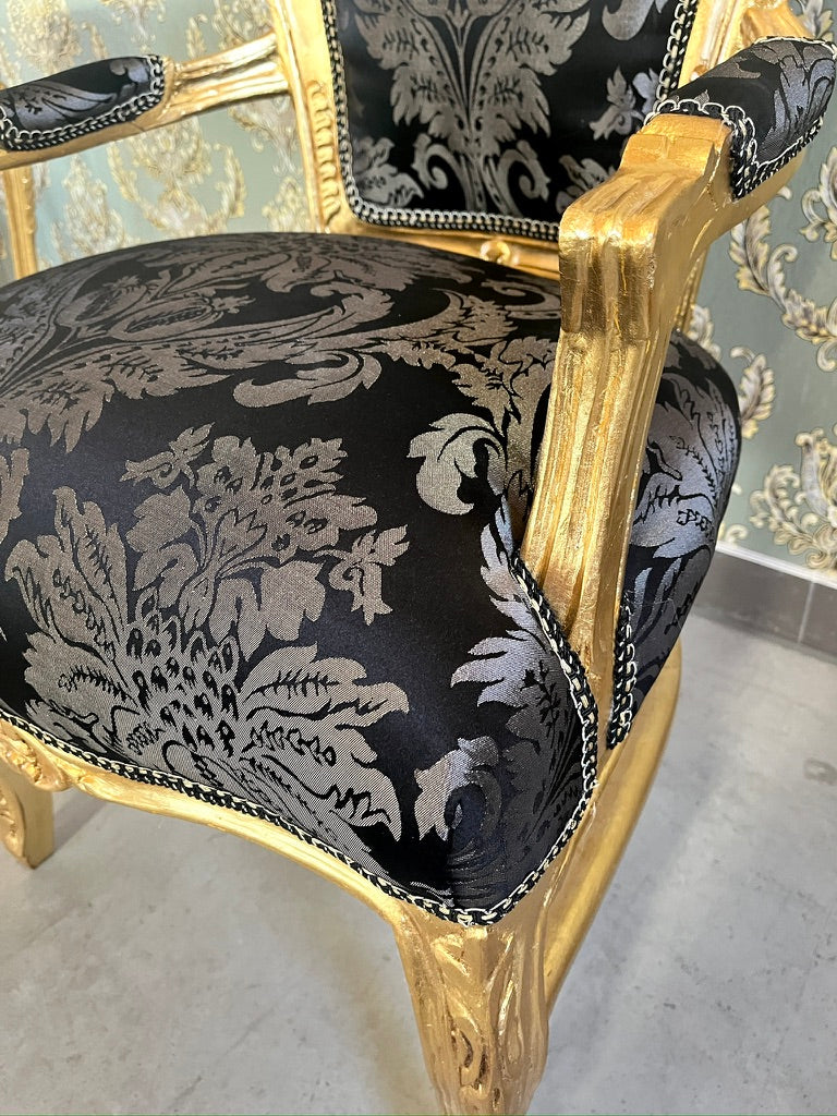 Royal Baroque Accent Chair Black Floral Pattern French Louis Lounge Armchair