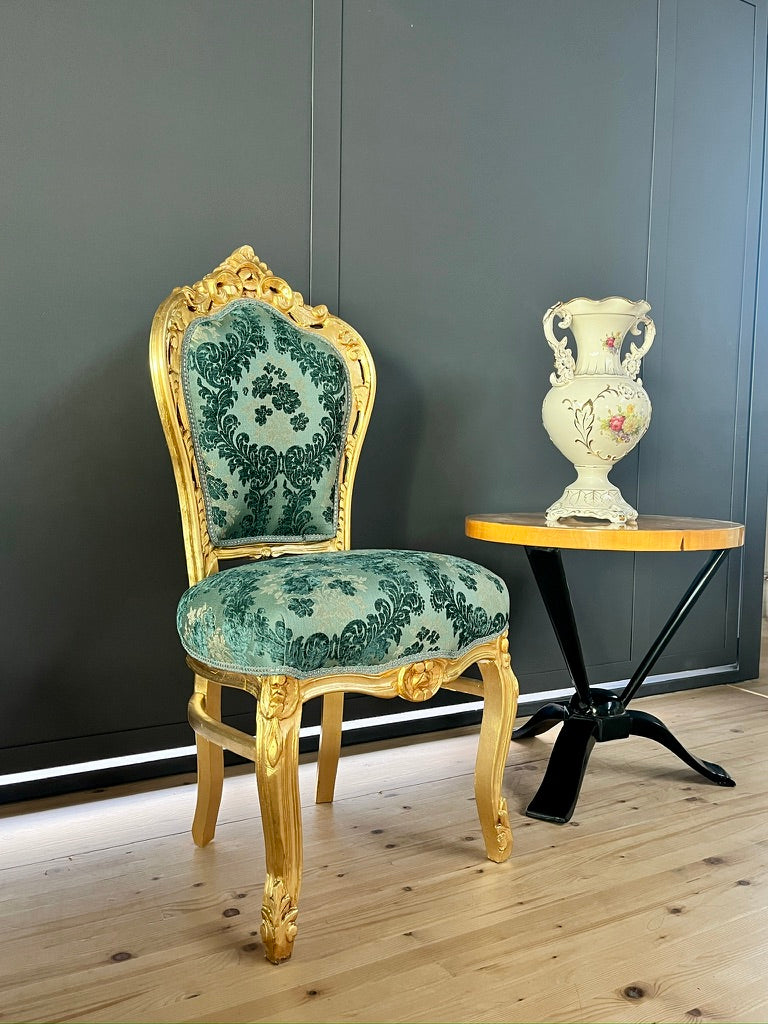 Accent Chair French Louis Chair Green Floral Damask Baroque Rococo Dining Chair