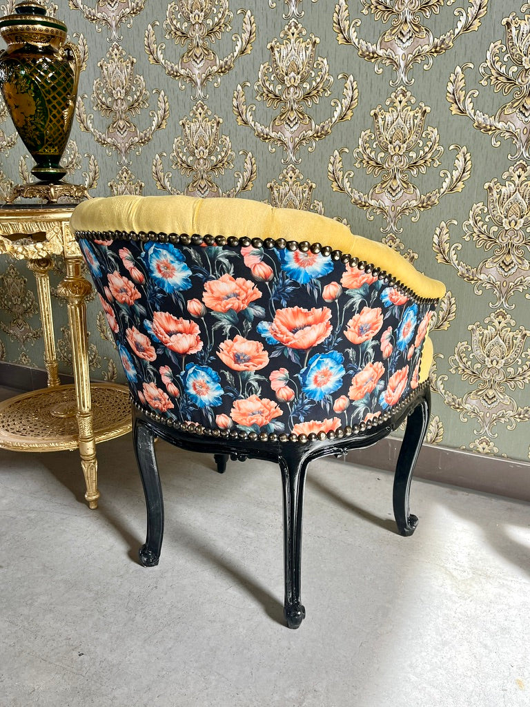 French Accent Bar Chair Tufted Velvet Armchair Dragonfly Print Glam Furniture