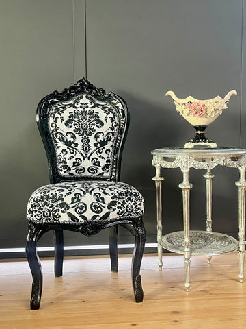 Elegant Baroque Chair French Louis XV Dining Chair Black Floral Pattern Handmade