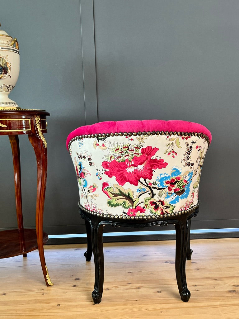 Fuchsia Velvet Cocktail Chair Jungle Print French Accent Armchair Tufted Glam Lounge Chair
