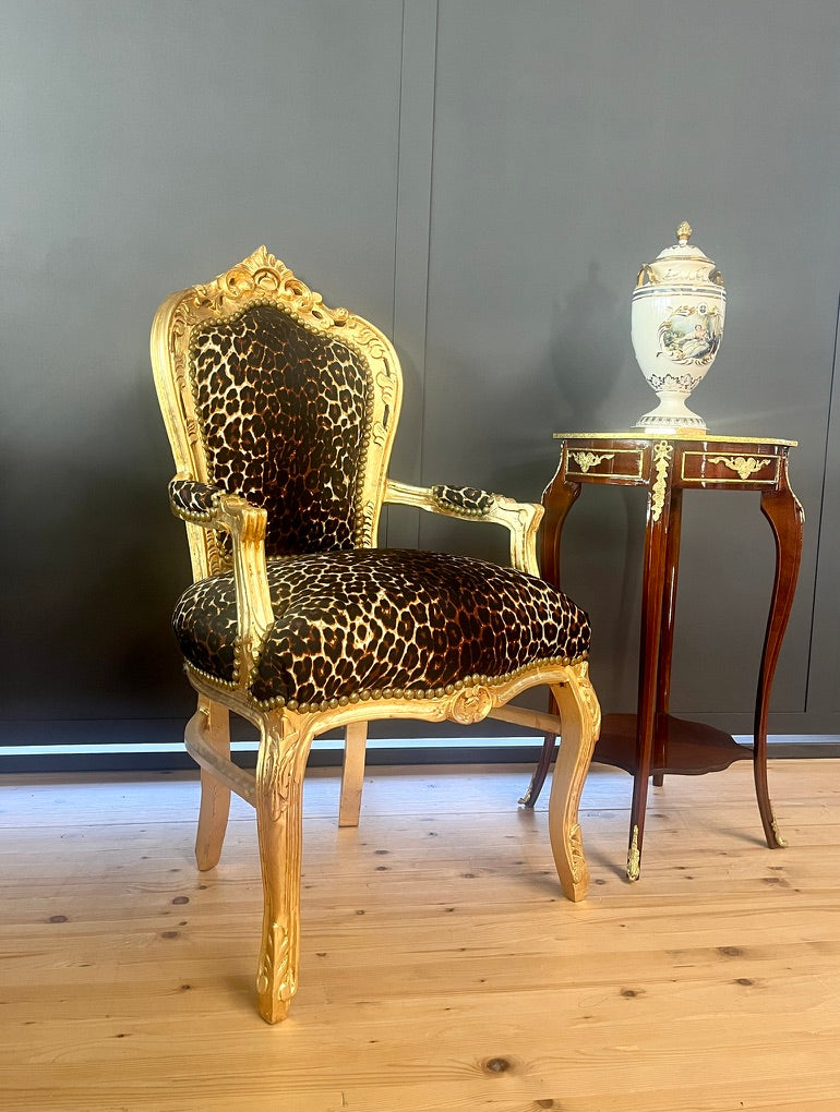 Rococo Accent Armchair Leopard Print Baroque Chair Animal Print Luxury Home Decor
