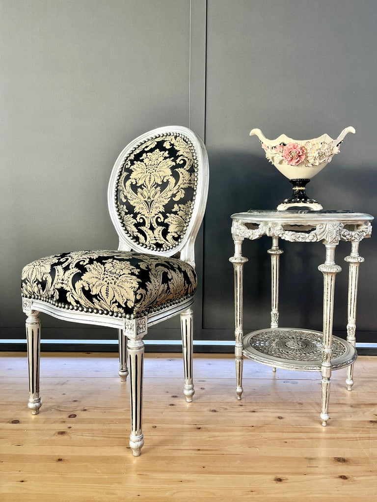 Baroque Accent Chair Silver Gilded Black Floral Dining Chair Classic French Furniture