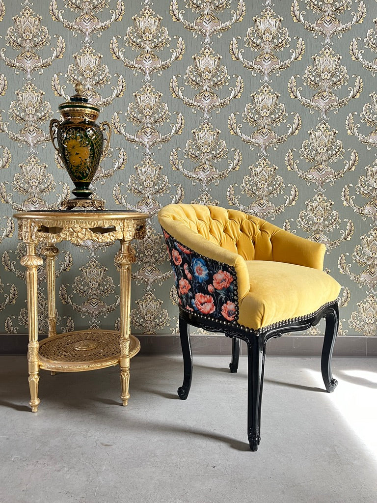 French Accent Bar Chair Tufted Velvet Armchair Dragonfly Print Glam Furniture