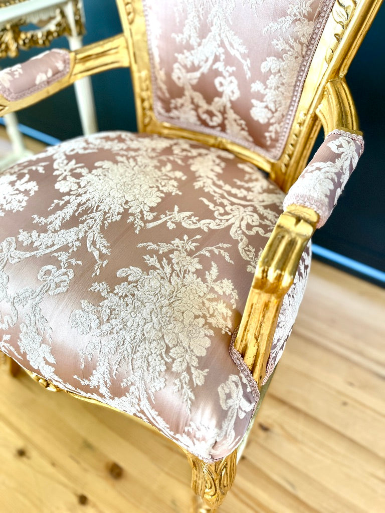Pink Baroque Accent Armchair French Louis XV Green Velvet Chair in Handmade