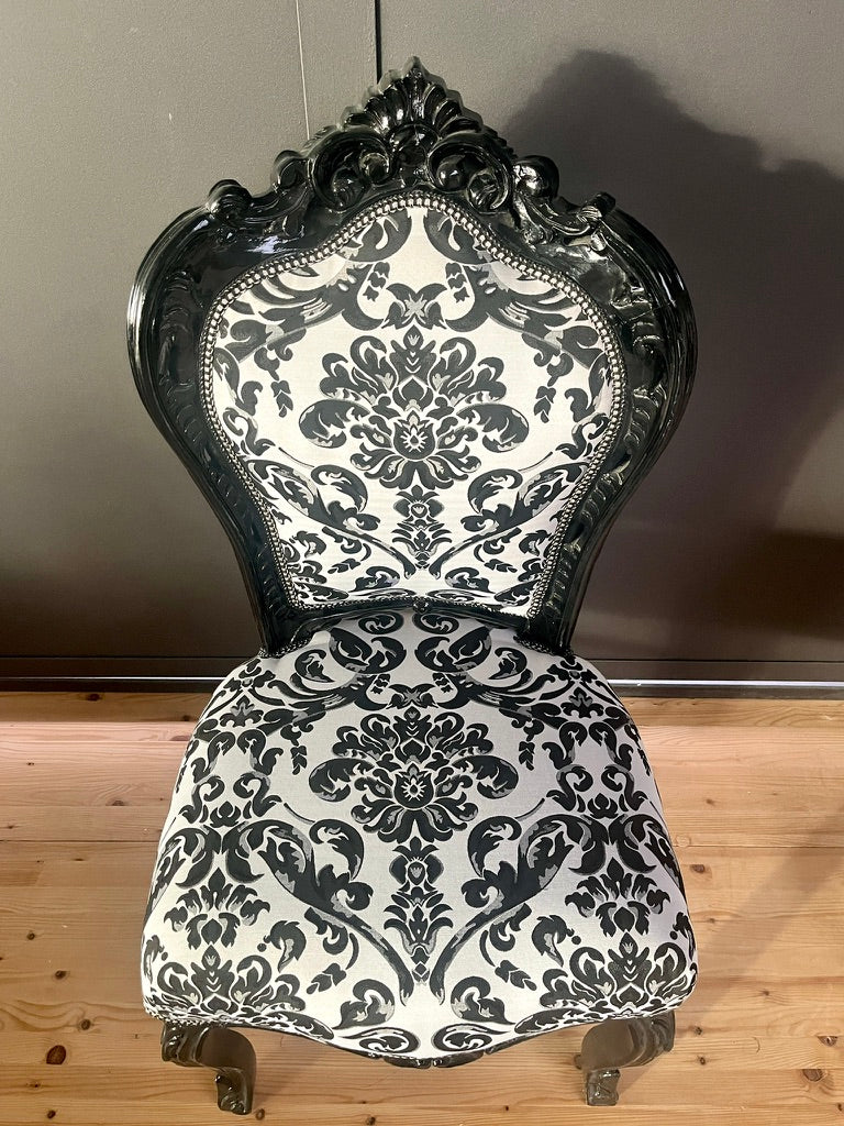 Elegant Baroque Chair French Louis XV Dining Chair Black Floral Pattern Handmade