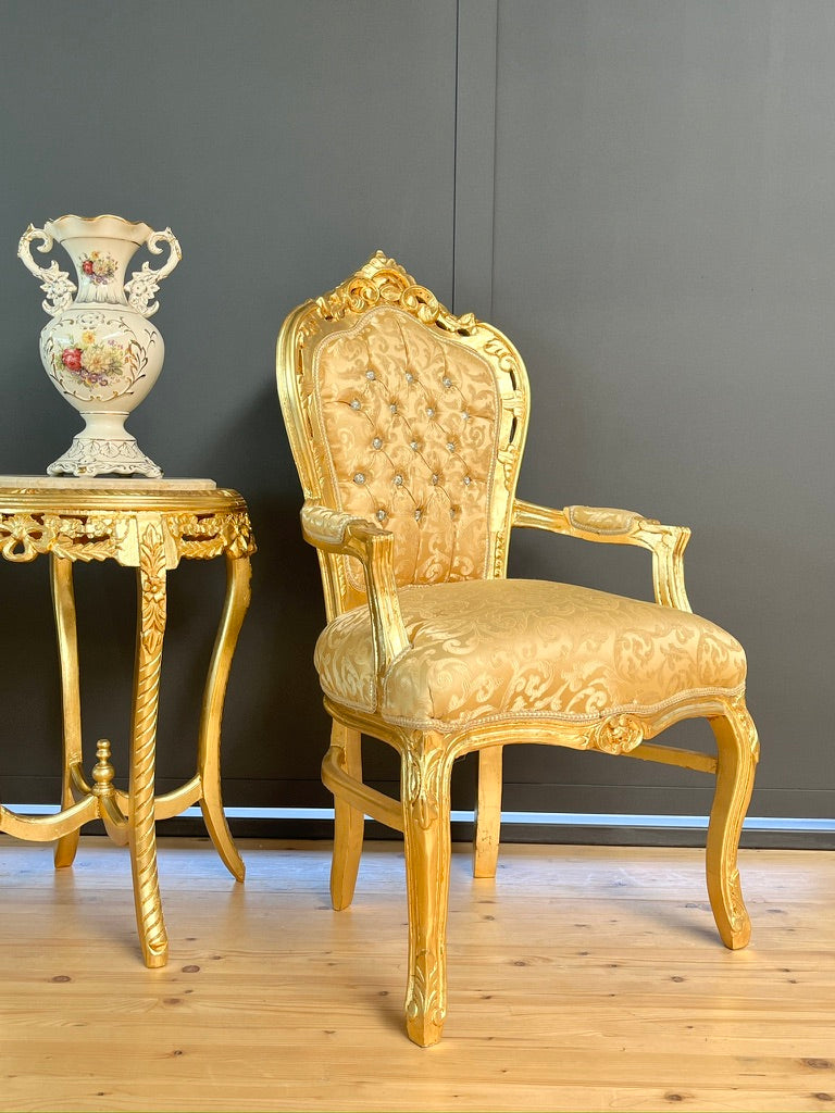French Rococo Accent Chair Louis XV Baroque Gold Throne Dining Chair Luxury Armchair