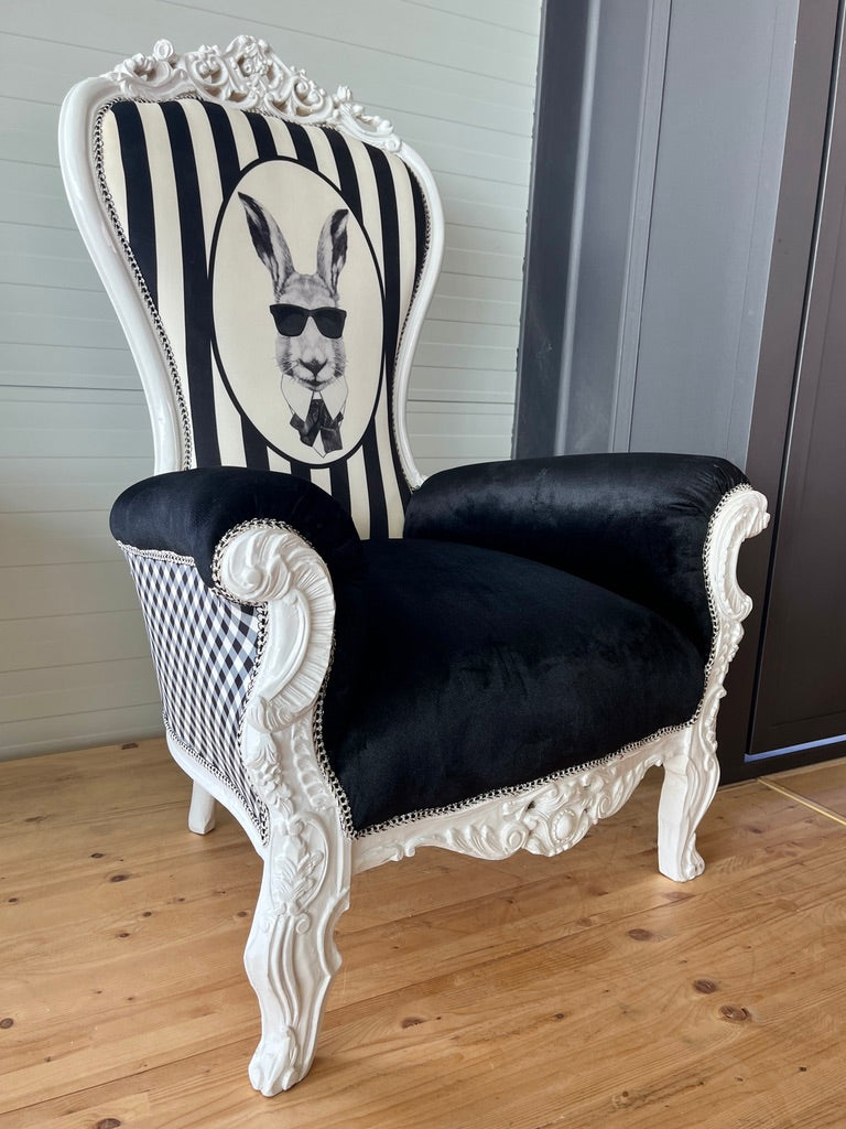 Baroque Accent Armchair Funky Black & White Chair Pop Up Rabbit Print Party Decor