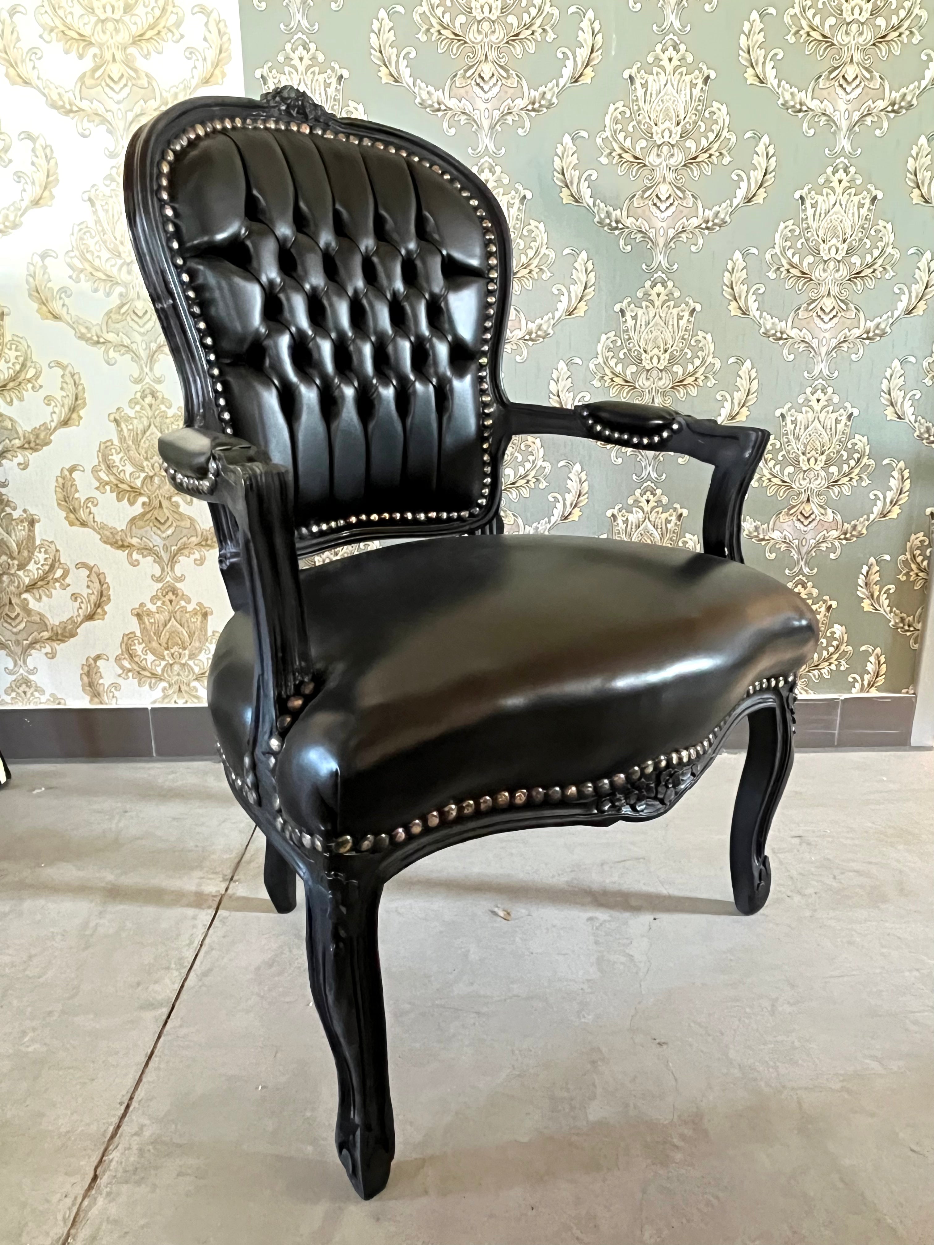 Retro French Accent Chair Silver Gilded Grey Velvet Baroque Lounge Room Black Armchair
