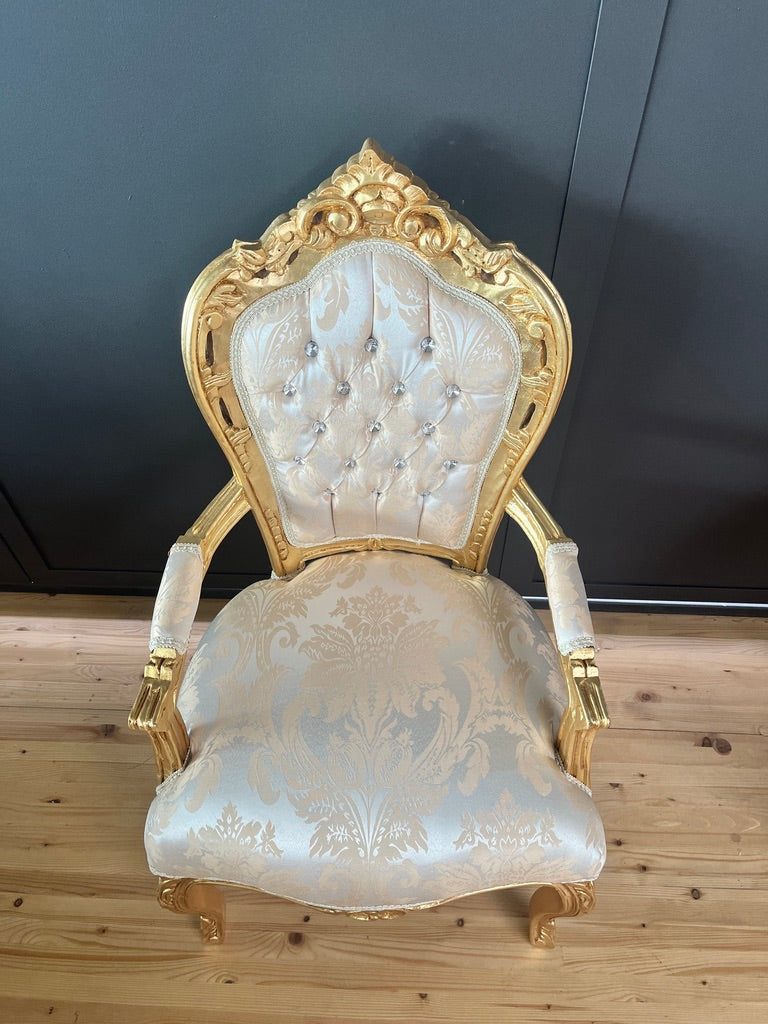 French Rococo Accent Chair Louis XV Baroque Gold Throne Dining Chair Luxury Armchair