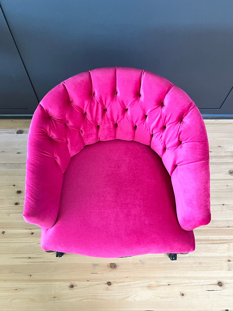 Fuchsia Velvet Cocktail Chair Jungle Print French Accent Armchair Tufted Glam Lounge Chair