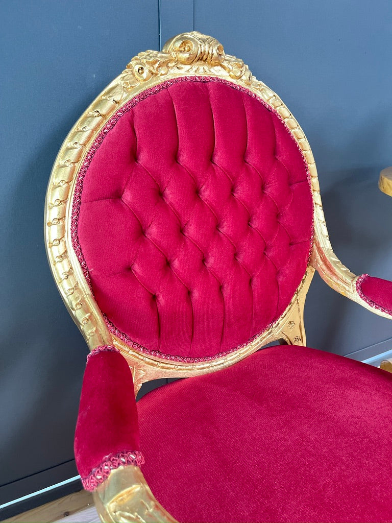 Royal Baroque Accent Chair Italian Antique Style Armchair in Handmade Red Velvet