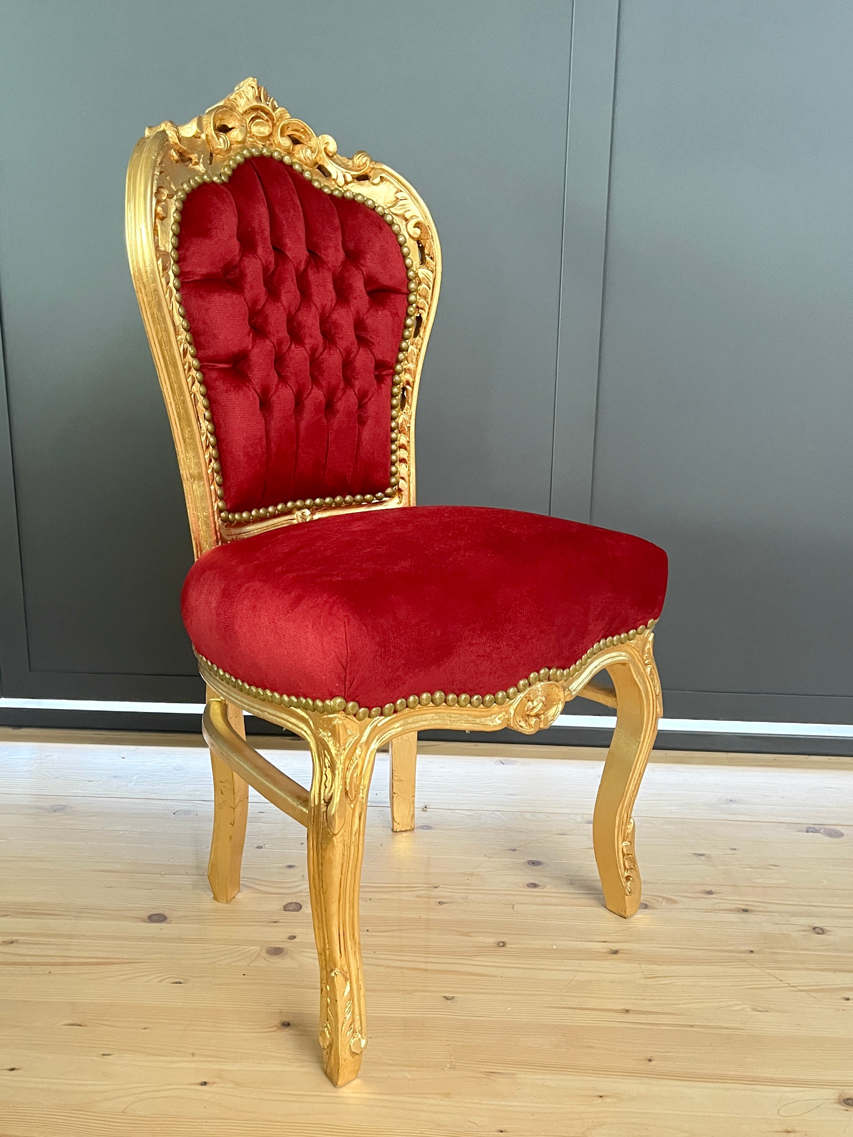Gold Accent Chair French Baroque Bordeaux Red Velvet Chair Handmade