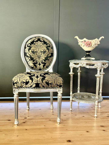Baroque Accent Chair Silver Gilded Black Floral Dining Chair Classic French Furniture