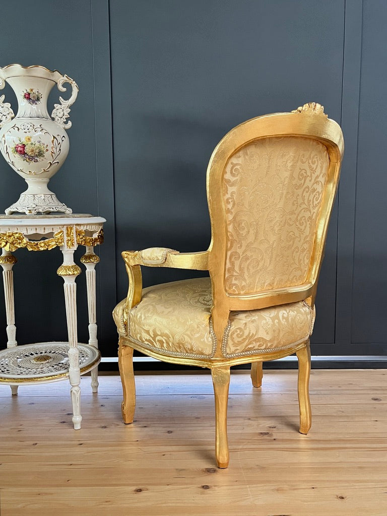 French Baroque Armchair Louis XV Hand Carved Gold Gilded Chair For Holiday Decor
