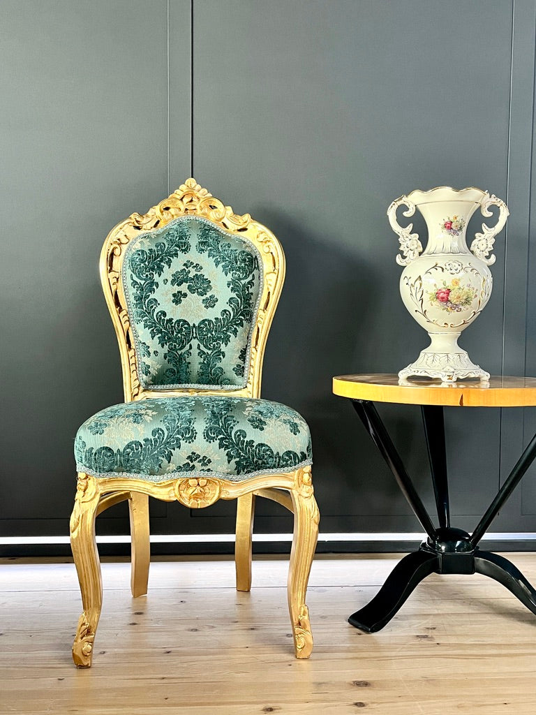 Accent Chair French Louis Chair Green Floral Damask Baroque Rococo Dining Chair