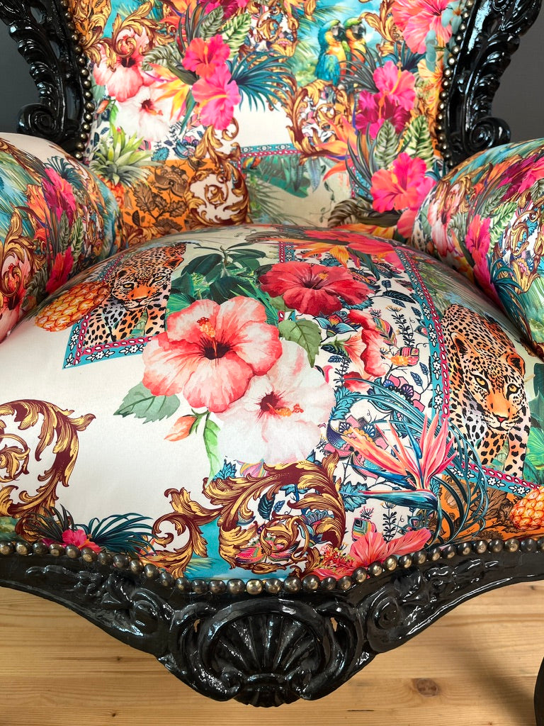 Stylish Baroque Armchair Chic Floral Print Italian Rococo Accent Lounge Chair