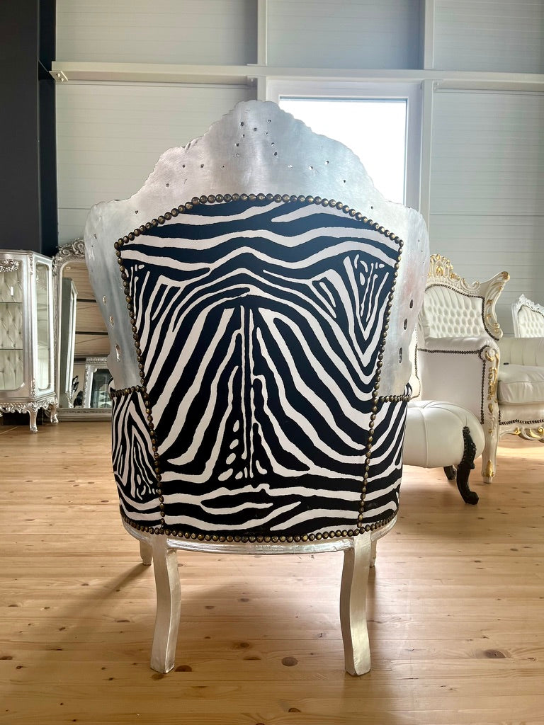 Baroque Accent Armchair Black Floral Chair French Salon Zebra Print Lounge Chair