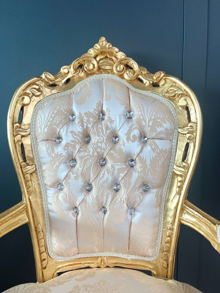 French Rococo Accent Chair Louis XV Baroque Gold Throne Dining Chair Luxury Armchair