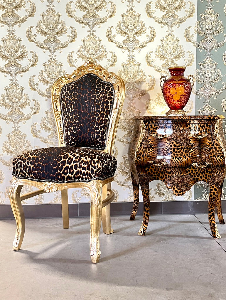 Baroque Accent Chair Leopard Print Glam French Style Furniture