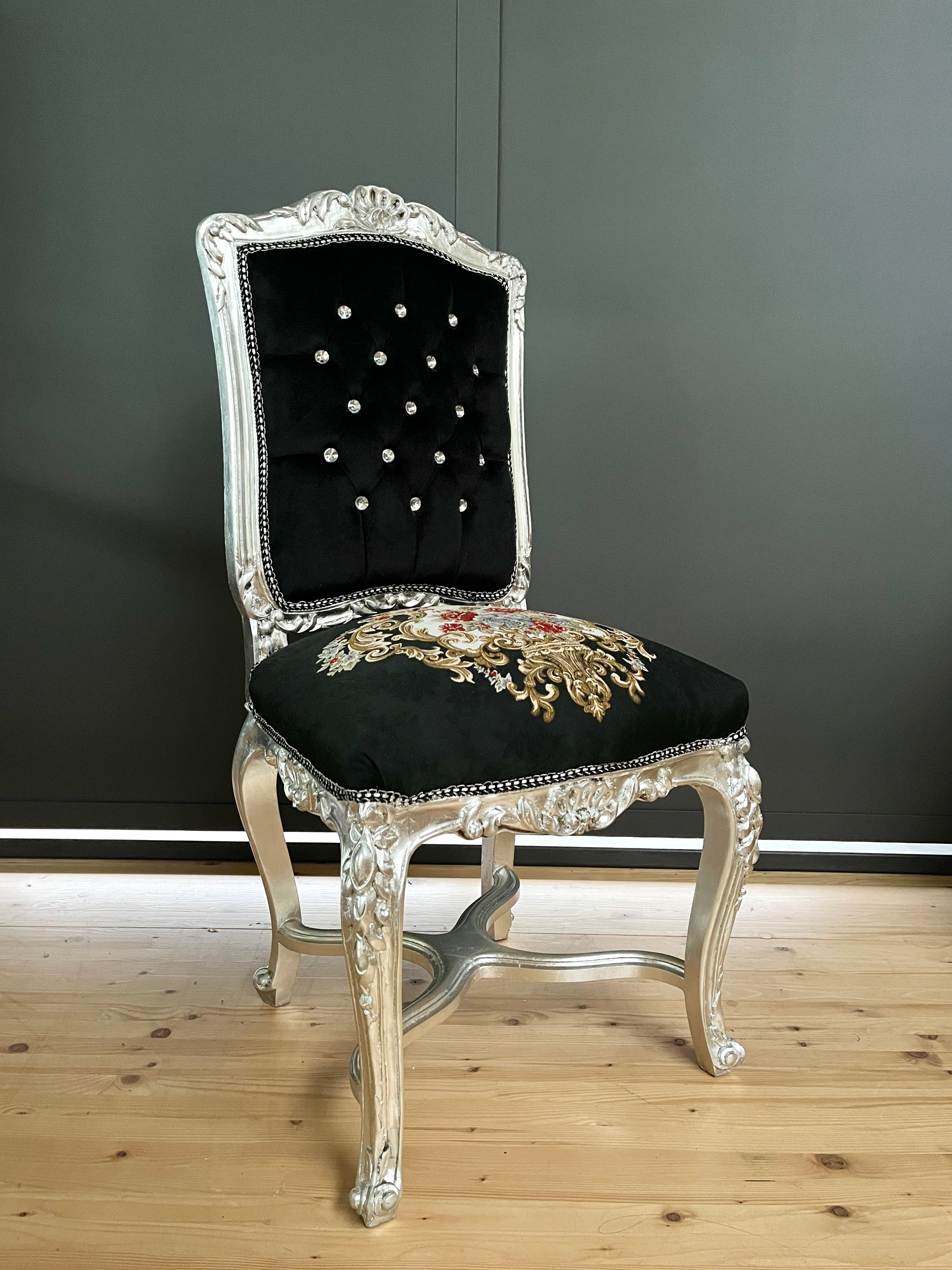 Royal Baroque Accent Chair Floral Embroidered Antique Style Handmade Dining Chair