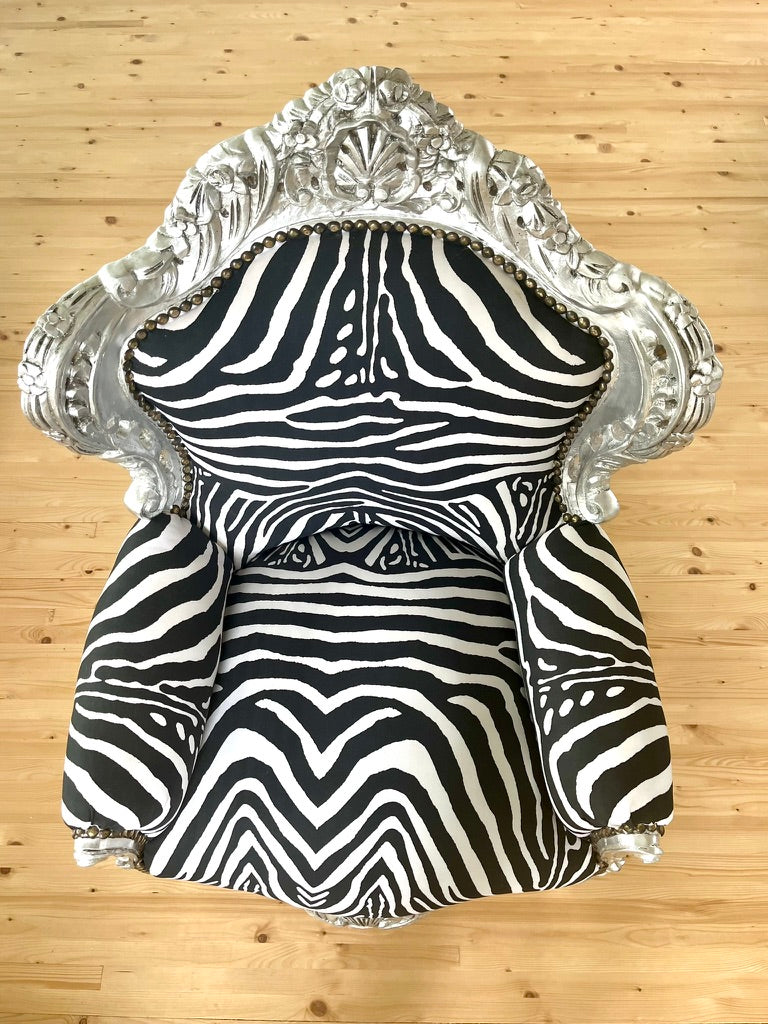 Baroque Accent Armchair Black Floral Chair French Salon Zebra Print Lounge Chair