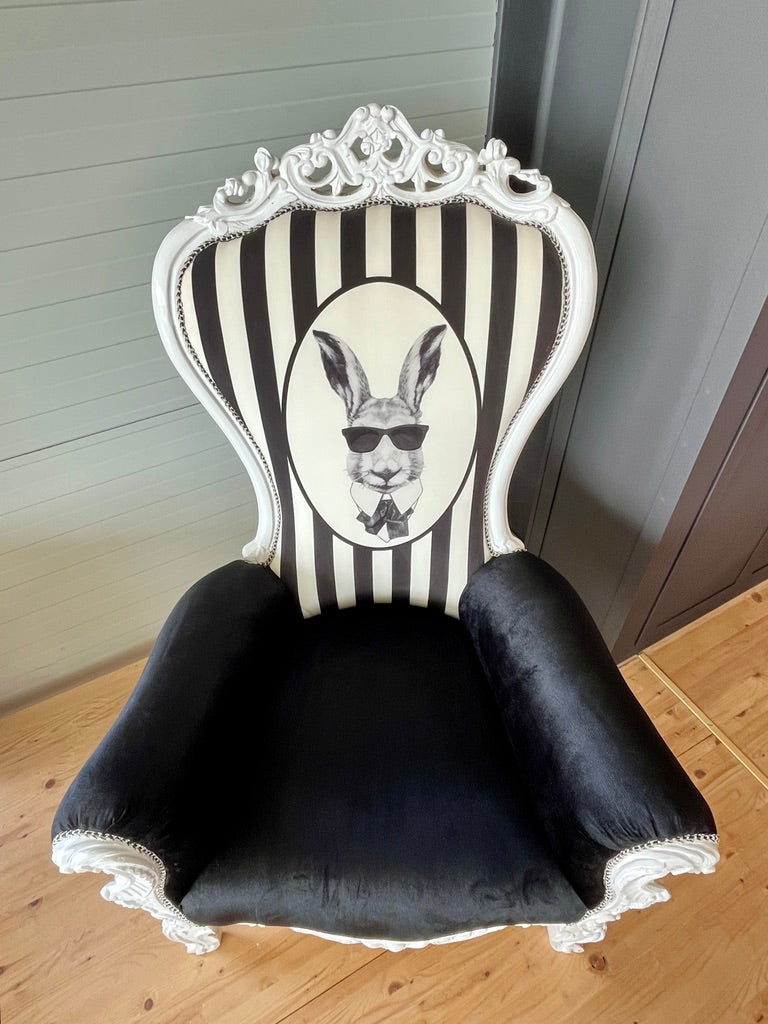 Baroque Accent Armchair Funky Black & White Chair Pop Up Rabbit Print Party Decor