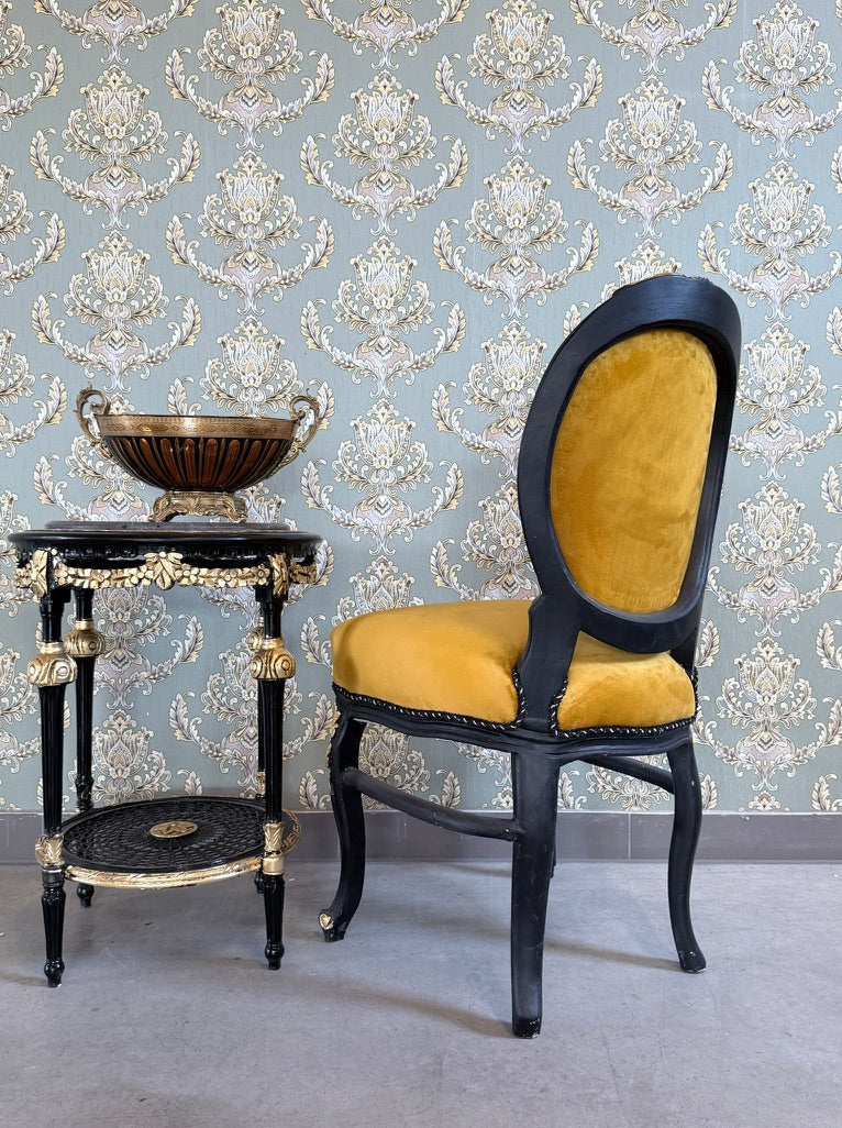 Baroque Accent Chair Yellow Velvet Chair White Cat Print French Funky Furniture