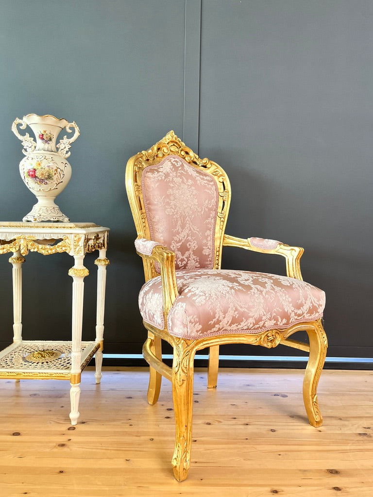 Pink Baroque Accent Armchair French Louis XV Green Velvet Chair in Handmade