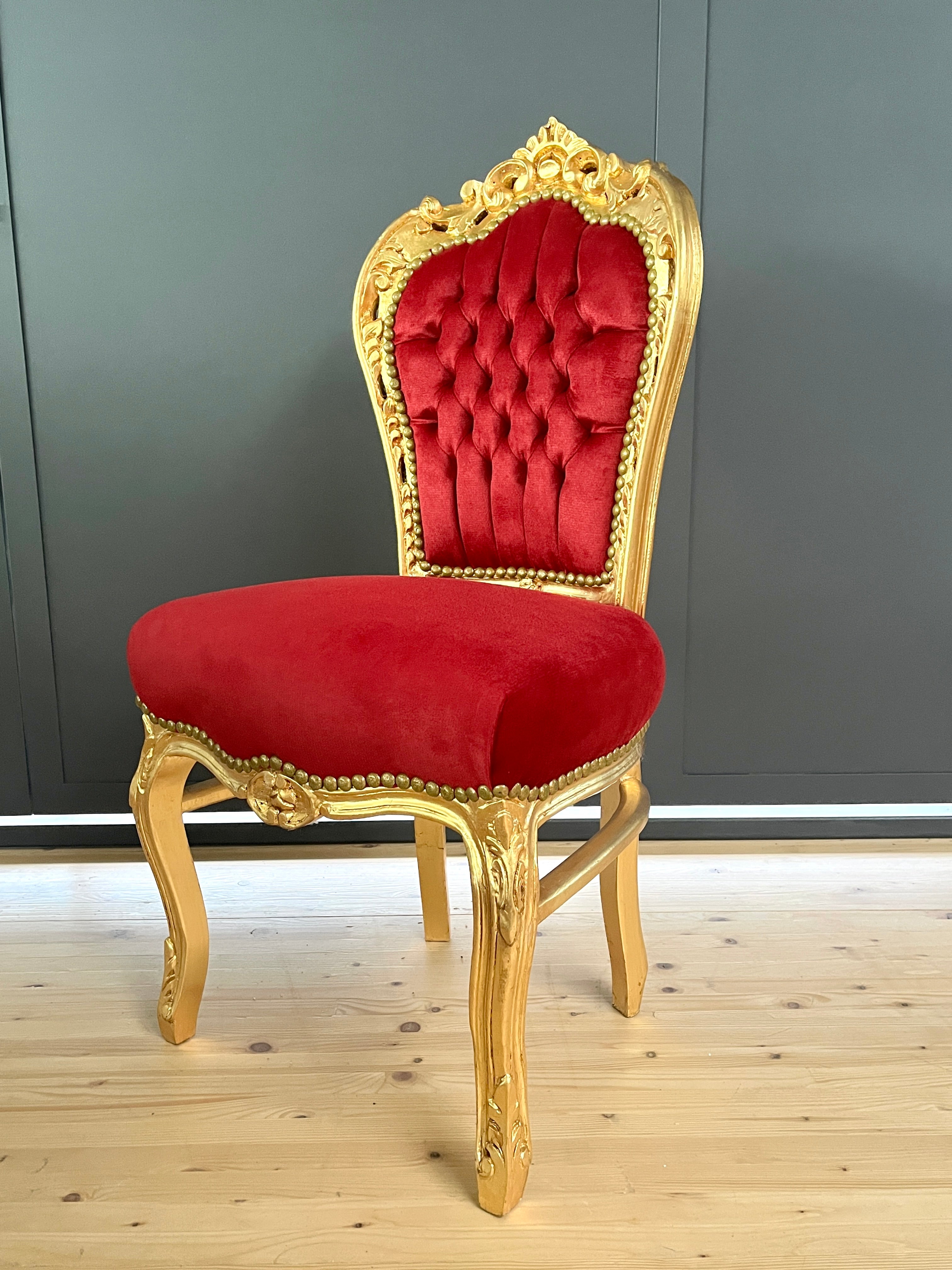 Gold Accent Chair French Baroque Bordeaux Red Velvet Chair Handmade
