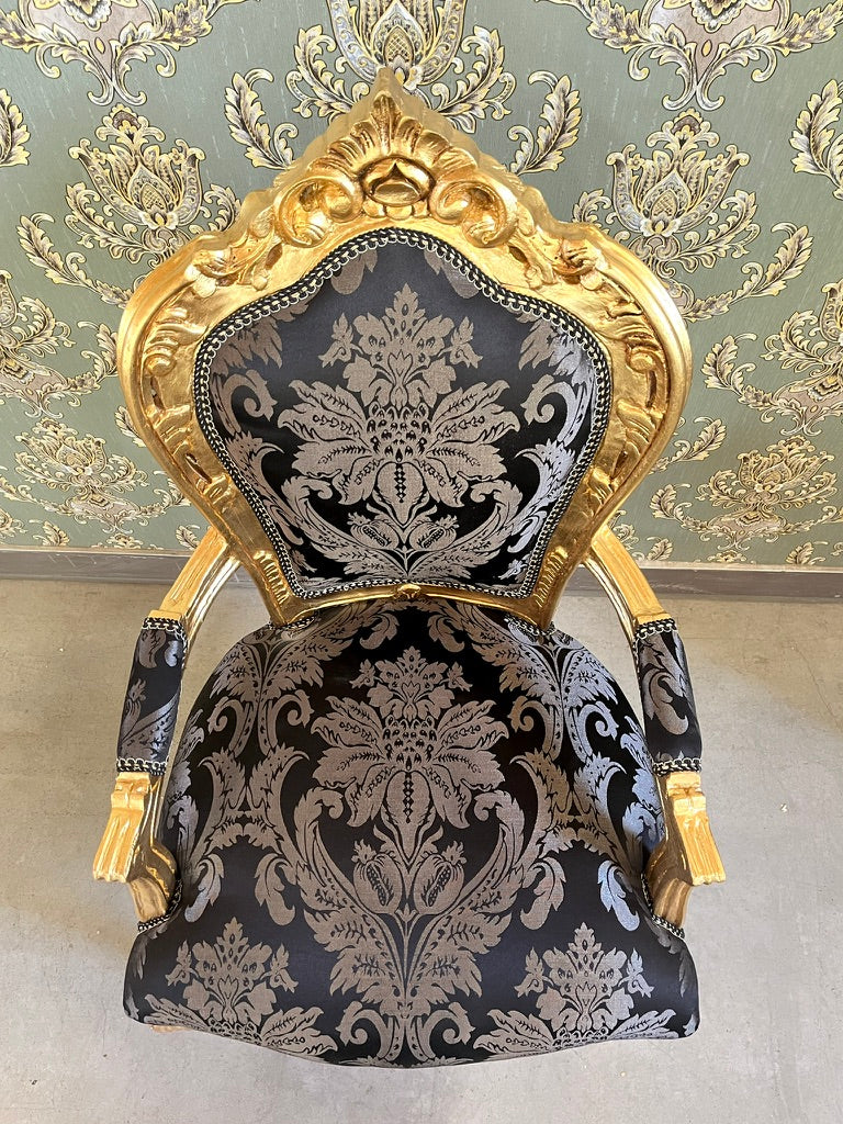 Royal Baroque Accent Chair Black Floral Pattern French Louis Lounge Armchair
