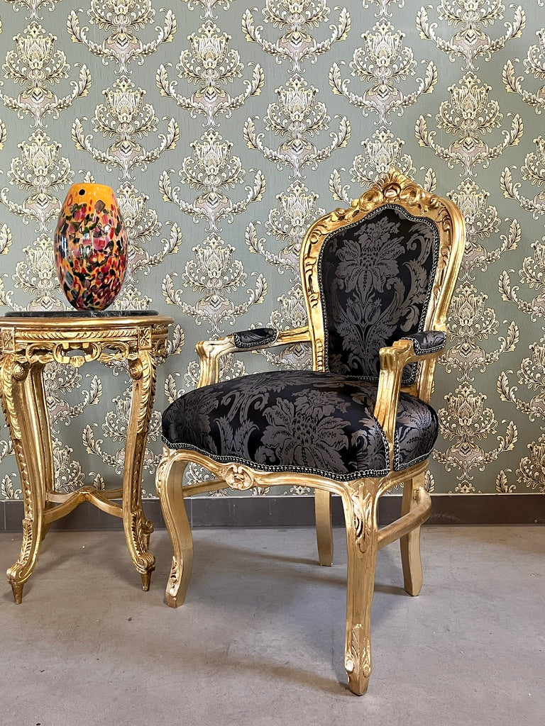 Royal Baroque Accent Chair Black Floral Pattern French Louis Lounge Armchair
