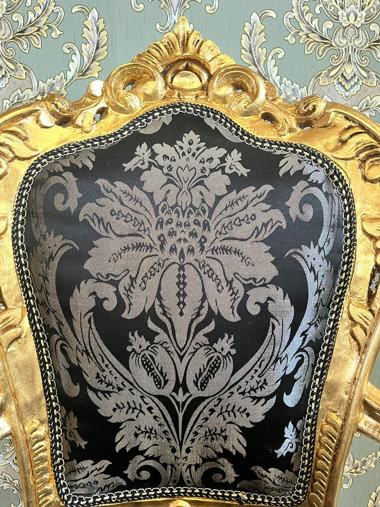 Royal Baroque Accent Chair Black Floral Pattern French Louis Lounge Armchair